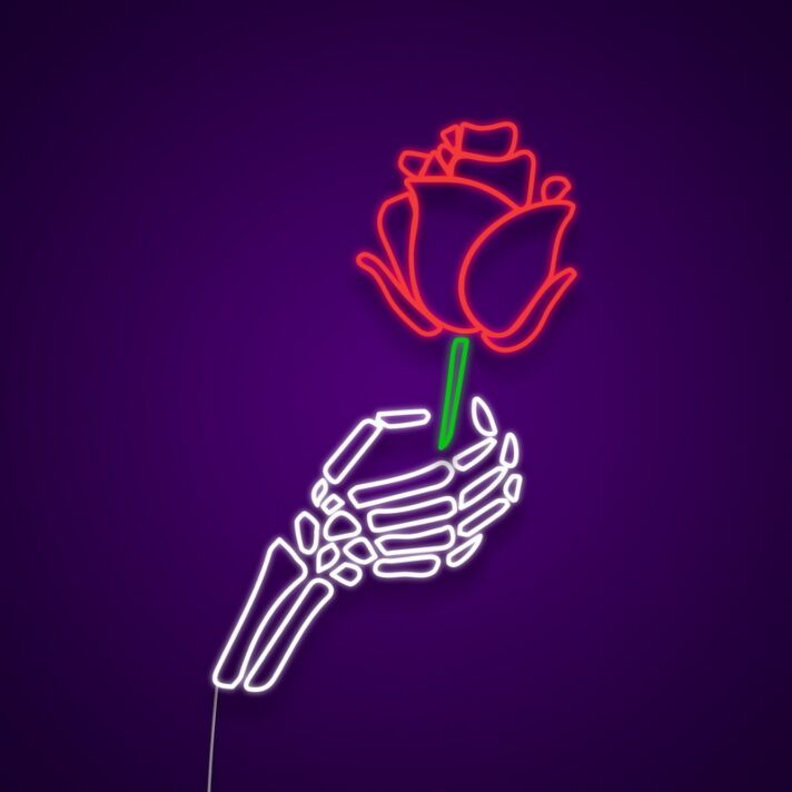 Skeleton Hand Holding Rose Neon Sign Add an edgy and romantic vibe