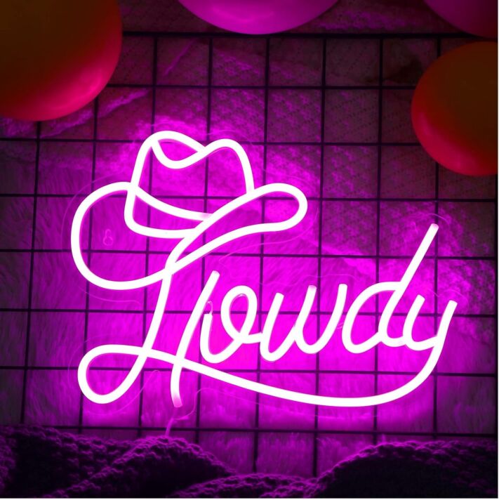 Howdy and Hat Deep Pink Bedroom Neon Sign Western Theme
