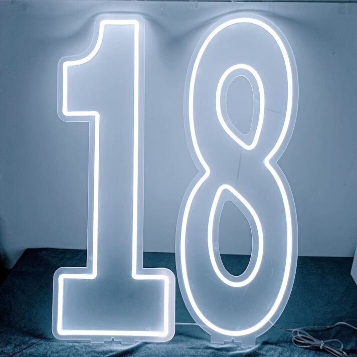 Celebrate Milestones in Style with the Customized LED Neon Light Number 18 Birthday LED Neon Sign for Home, Bar, and Sweet Eighteen Parties.