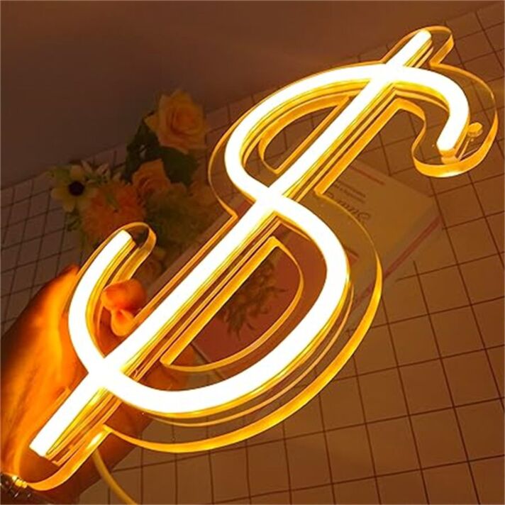 Brighten up your bar, office, or store ambiance with the sleek Dollar Dollar LED Neon Sign.