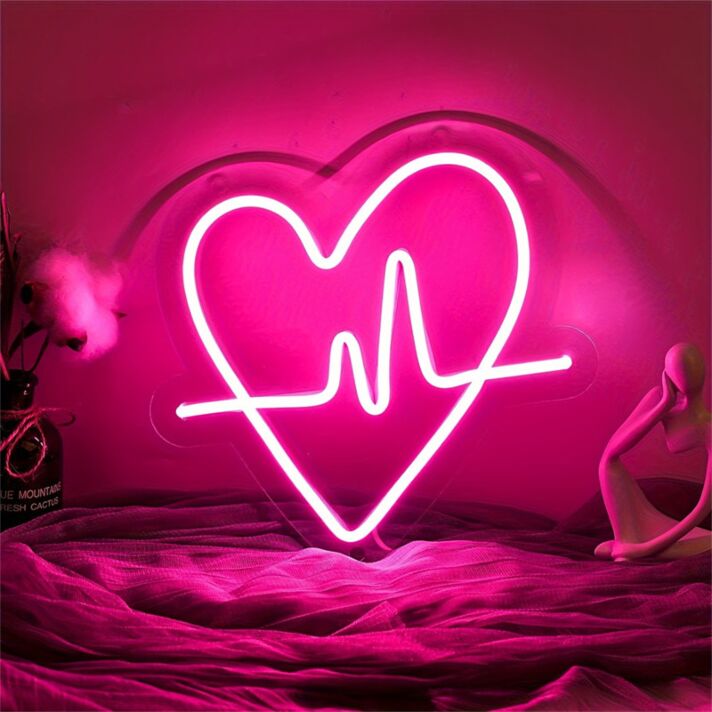 Brighten Up Your Love Space - Ideal for Weddings, Romantic Dinners, and Valentine's Day Decor with Heartbeat LED Heart Shaped LED Neon Sign.