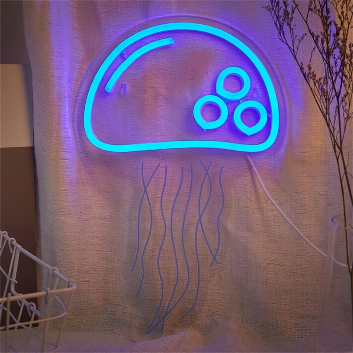 Add a Mesmerizing Glow to Your Space: LED Neon Sign Jellyfish Shaped Night Lights Perfect for Home Decor, Bars, and Special Events.
