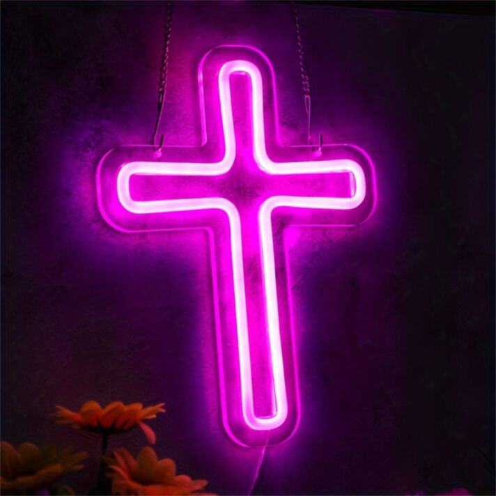 Elevate Your Space with Lights Up Your Room With Cross LED Neon Sign - Perfect for Weddings, Bars, and Cozy Home Settings