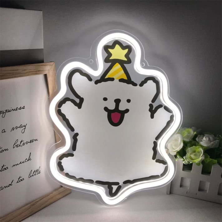Brighten Up Your Child's Room or Nursery with the Adorable Line Puppy Maltese Cartoon Mini LED Neon Sign.