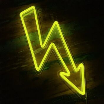Brighten Your Space: Yellow Lightning Shaped Arrow LED Neon Light for Office, Bar, and Wedding Ambiance.
