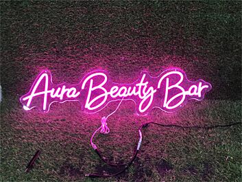 Brighten Up Your Special Day or Business Space with the Aura Beauty Bar Custom LED Neon Sign - Perfect for Weddings, Stores, and Home Decor.