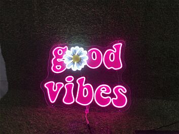 Brighten Your Space: Good Vibes UV Logo Sign Custom LED Neon Sign for Office, Bars, and Wedding Celebrations.