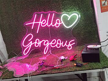 Brighten Up Your Space: Hello Gorgeous With Heart LED Neon Sign for Weddings, Bars, and Chic Home Decor