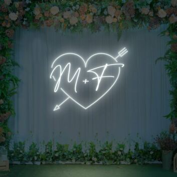 Customized Initials with Arrow Neon Sign with Heart