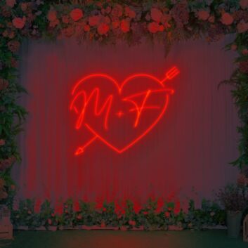 Customized Initials with Arrow Neon Sign with Heart