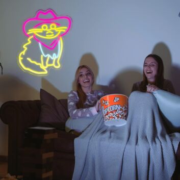 Add a Whimsical Charm to Your Home, Bar, or Party Ambiance with the Cat In Dark Pink Cowboy Hat Room Neon Sign.