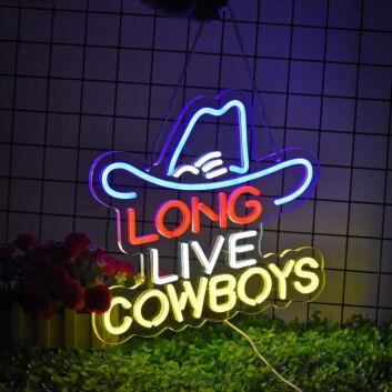 Brighten Your Western Themed Spaces: Dark Blue Cowboy Hat Long Live Cowboys Neon Sign, Perfect for Bars, Stores, and Rustic Weddings