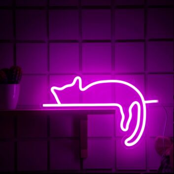 Brighten up your bedroom, kids&#039; room, or add a whimsical touch to weddings and parties with the Dark Pink Lazy Sleeping Cat Neon Sign.