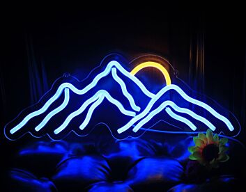 Brighten Up Your Bar, Office, or Wedding Venue with the Deep Blue Junk Mountain And Golden Sun Neon Sign.