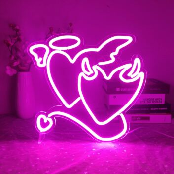 Deep Pink Angels And Demons Neon Sign: Elevate Your Space with a Mystical Glow for Home, Office, and Themed Events.