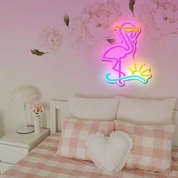 Brighten Your Evenings and Celebrations: Deep Pink Crane Sandy Beach Bedroom Neon Sign for Weddings, Home Decor, and Beach Parties.