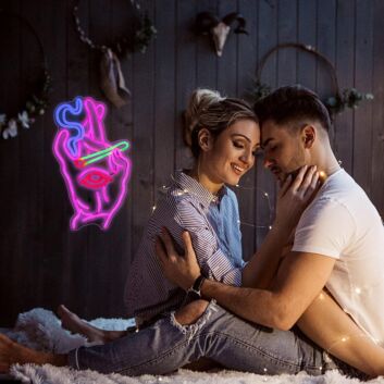 Enhance Your Bar or Party Ambiance with the Deep Pink Hand Bar Neon Sign Featuring a Cigarette in Hand