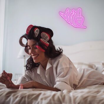 Brighten Up Your Beauty Salon or Home Vanity with the Deep Pink Hands Holding Nail Polish Neon Sign.