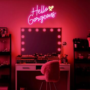 Brighten Up Your Space: Deep Pink Hello Gorgeous Neon Sign Perfect for Home Decor, Office Vibes, and Trendy Bar Settings.