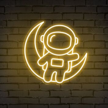 Light Up Your Space Adventure: Astronaut Sitting On The Moon Cute Neon Sign for Kids&#039; Rooms, Play Areas, and Themed Parties