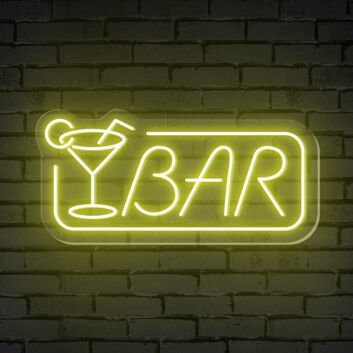Enhance Your Bar, Office, or Event Space with the Elegant Glow of Bar Word Cocktail Glass Rectangle Frame Neon Sign.