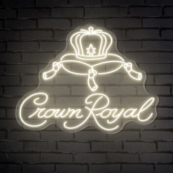 Elevate Your Bar, Office, or Party Ambiance with the Crown Royal Words Crown Bar Neon Sign.