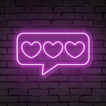 Brighten Up Your Love Story: Speech Bubble Hearts Neon Sign for Weddings, Anniversaries, and Romantic Home Décor.