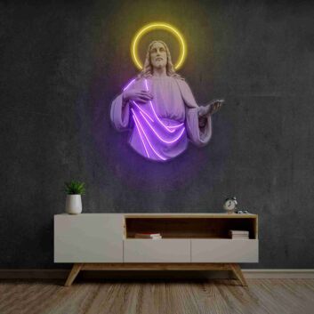 Brighten Your Spiritual Space: Jesus Christ LED UV Neon Sign, Perfect for Home Decor, Office Sanctuaries, and Inspirational Wall Art in Modern Living Rooms.