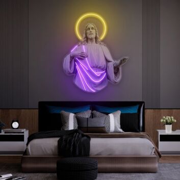 Brighten Your Spiritual Space: Jesus Christ LED UV Neon Sign, Perfect for Home Decor, Office Sanctuaries, and Inspirational Wall Art in Modern Living Rooms.