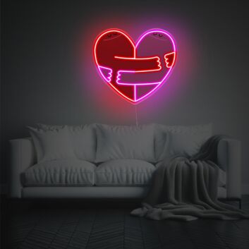 Add a Warm Glow to Your Wedding, Bar, or Bedroom with Huging Heart LED Neon Acrylic Artwork.