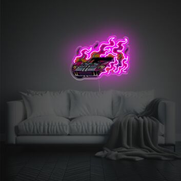 Rev Up Your Decor: Purple Flame Sport Car LED Neon Acrylic Artwork Perfect for Bars, Man Caves, and Automotive-Themed Events.