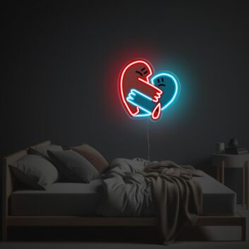 Transform Any Space into a Mood-Setting Realm with Sadly Hugging Broken Heart LED Neon Acrylic Artwork - Perfect for Bars, Bedrooms, and Emotional Art Exhibits.