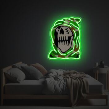 Elevate Your Space: Skull Man With Camouflage Suit LED Neon Acrylic Artwork - Perfect for Bars, Gaming Rooms, and Trendy Home Decor