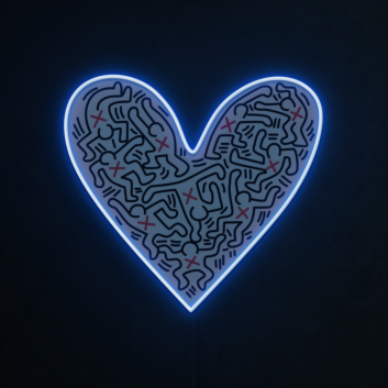 Heart &amp; UV Print Pattern Neon Sign