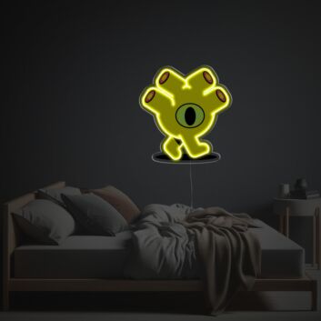 Brighten Your Child's Bedroom or Playroom with the Whimsical Yellow One-Eyed Monster LED Neon Acrylic Artwork.