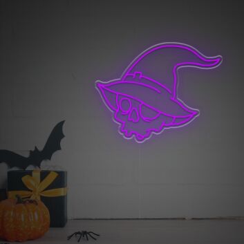 Add a Spooky Glow to Your Halloween Celebrations and Themed Parties with the Halloween Skull Head With Magic Hat LED Neon Sign.