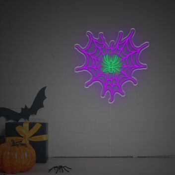 Transform Your Space into a Hauntingly Stylish Area with the Spider Web and Spider LED Neon Sign - Perfect for Halloween Decor, Themed Bars, and Eccentric Home Accents.