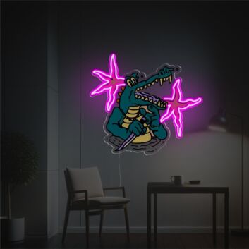 Elevate Your Bar, Game Room, or Party Ambiance with the Crocodile With Knife LED Neon Acrylic Artwork