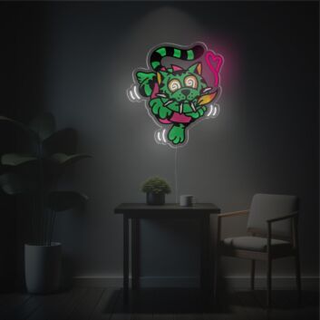 Brighten Your Spaces: Dizzzy Green Cat LED Neon Acrylic Artwork Perfect for Bars, Offices, and Playful Home Decor.
