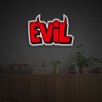 Brighten Up Your Space: Evil Sign LED Neon Acrylic Artwork, Perfect for Bars, Home Decor, and Edgy Office Environments.