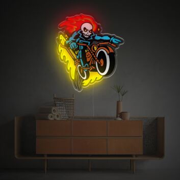 Rev Up Your Space: Flaming Death With Motorcycle LED Neon Acrylic Artwork for Bars, Man Caves, and Motorcycle Shops