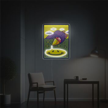 Brighten Your Living Space, Office, or Bar: Experience the Ambiance with Painting Of Mountain And Smile Face LED Neon Acrylic Artwork