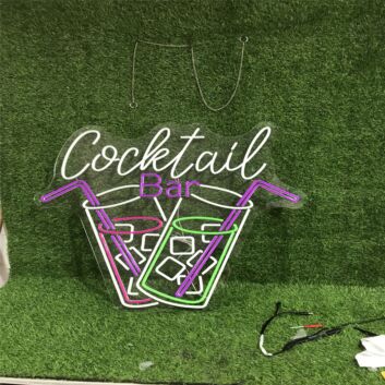 Elevate your space from home bars to wedding receptions with the Cocktail Bar With Two Drinks Custom LED Neon Sign.