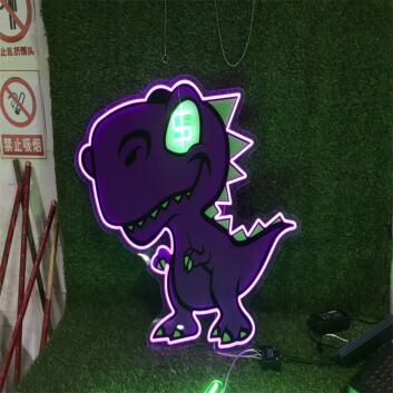 Bring Prehistoric Charm to Your Kids&#039; Room, Play Area, or Birthday Bash with the Purple Dinosaur UV Print LED Neon Sign.