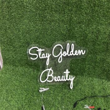 Brighten Up Your Bar, Wedding, or Office Space with Stay Golden Beauty Yellow Custom LED Neon Sign - The Perfect Accent for Any Setting.