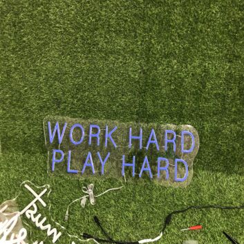 Brighten Up Your Office or Game Room with the Work Hard Play Hard Blue LED Neon Sign.