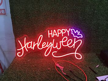 Enhance Your Celebrations: Happy Harleyween Custom LED Neon Sign for Home, Bar, and Halloween Parties Decor.