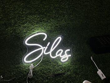 Brighten Up Any Space: Silas White LED Neon Sign for Home Decor, Office Ambiance, and Celebratory Events