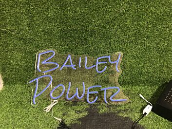 Elevate Your Bar, Office, or Wedding Ambiance with the Bailey Power Blue LED Neon Sign.