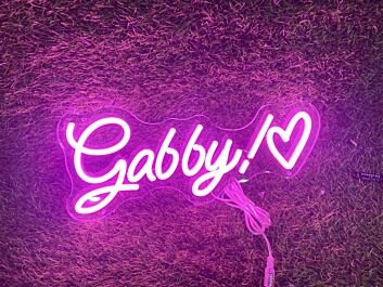 Brighten Up Your Wedding and Bar Ambiance with the Gabby With Heart Pink LED Neon Sign.